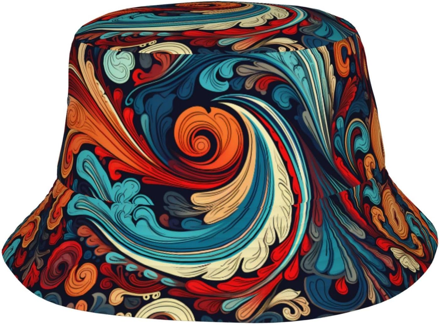Vivid Patterns Prints Summer Outdoor Travel Bucket hat, a Beach Sun hat Suitable for Both Men and Women Black