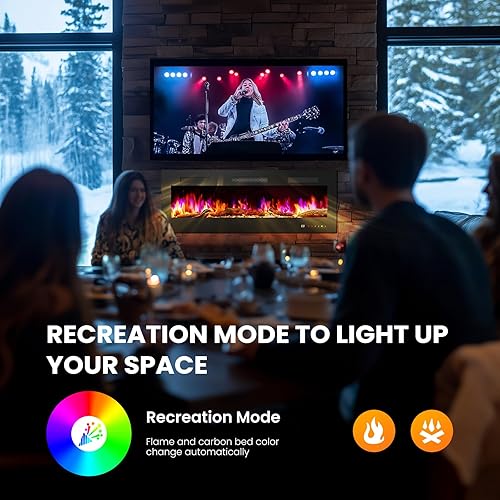 Miniatura 5 de Sweetcrispy Chimenea eléctrica de 60 pulgadas, chimenea empotrada y montada en la pared de 1500 W, calentador de chimenea independiente con control