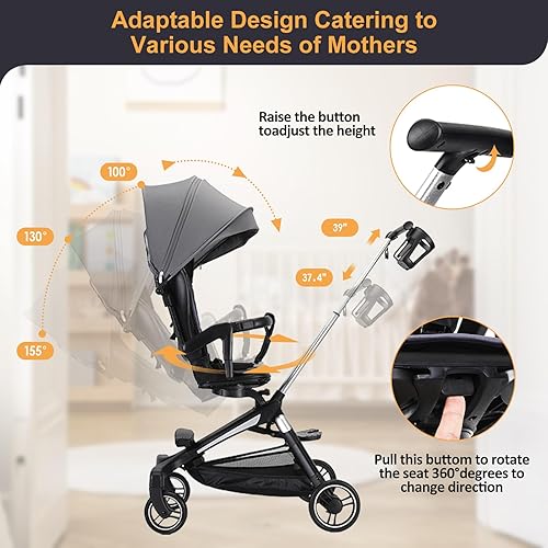 Miniatura 5 de HAHA KID Lightweight Stroller, Foldable Compact Travel Toddler Stroller for Airplane with Tray and 360Rotating Seat, Infant Baby Stroller with