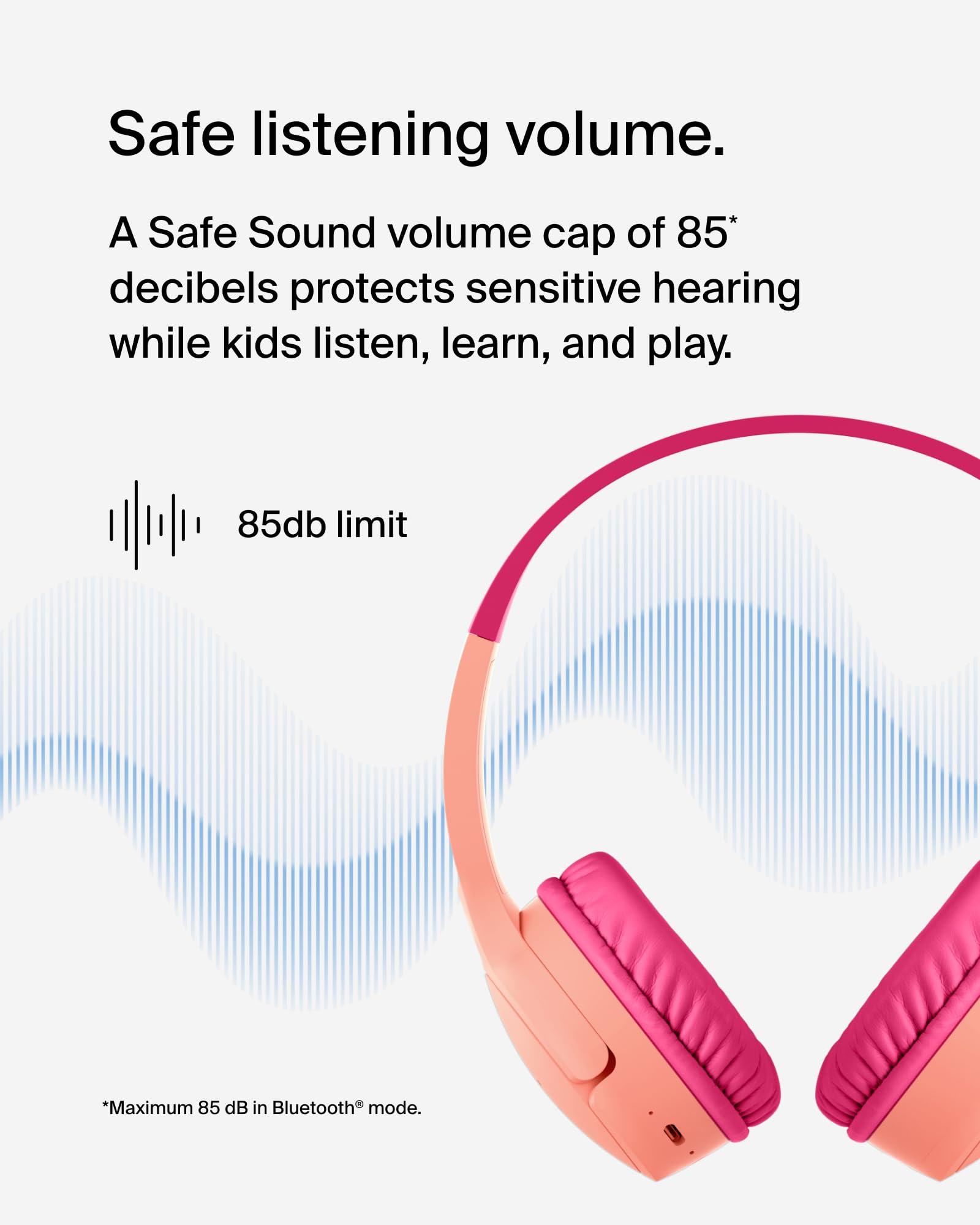 Belkin SoundForm Bezprzewodowe słuchawki nauszne dla dzieci z wbudowanym mikrofonem, dla dziewczynek i chłopców do nauki online, szkoły, podróży, pasują do iPhone'ów, iPadów, Galaxy itd. – różowe