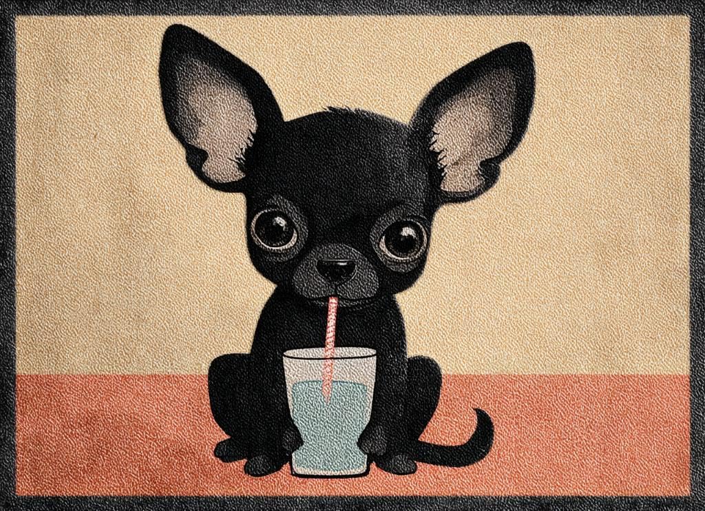 Latch Hook Rug Kit Black Chihuahua Dog Drink Juice Tapestry 52x38cm-4