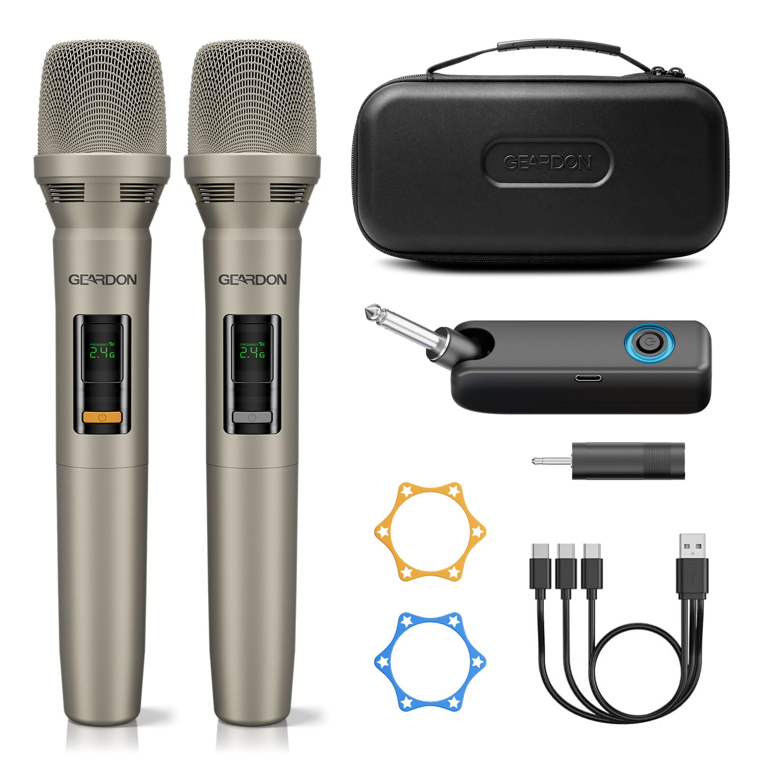 2.4G Dual Wireless Microphone, Rechargeable Mic with Carrying Bag