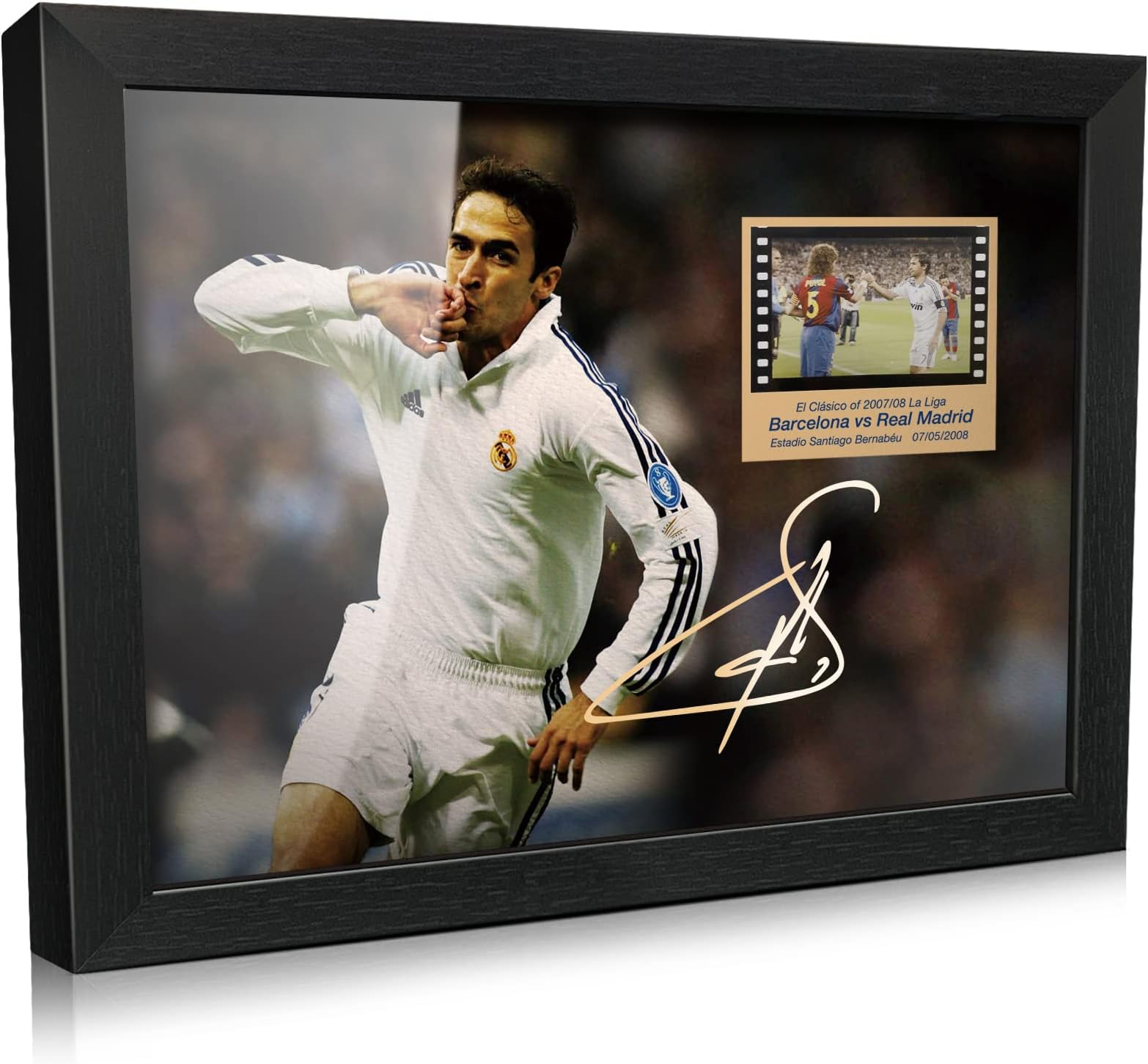 Signed Raul Soccer Wooden Framed Photo Poster,with 2008 Season Film Display,Cool Collectible Gifts for Real Madrid Fans - 8x6 Inches