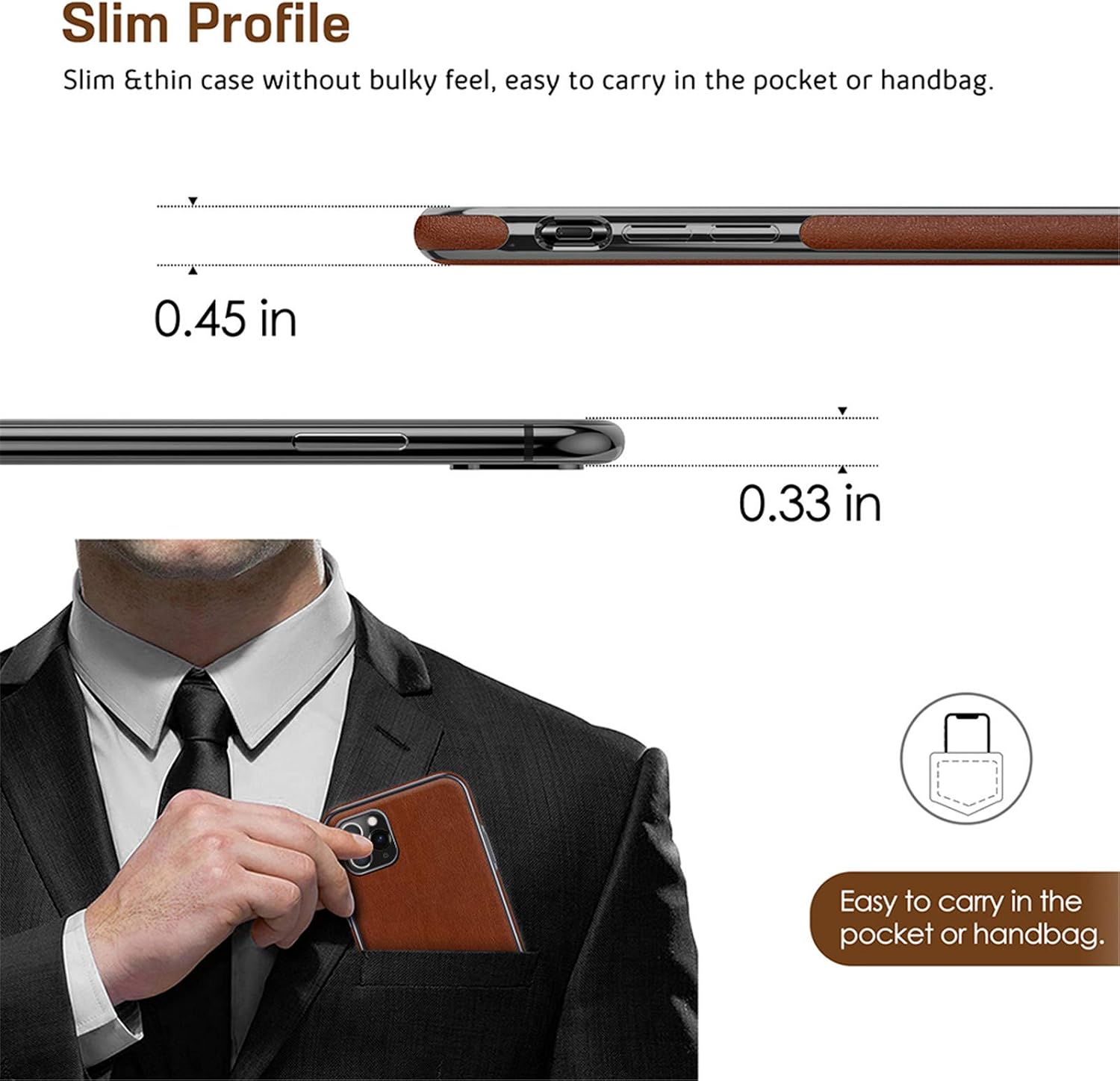 LOHASIC for iPhone 11 Pro Max Case, Slim Business Thin PU Leather TPU Bumper Soft Anti-Slip Scratch Resistant Protective Phone Cover Cases Compatible with iPhone 11 Pro Max(2019) 6.5"- Brown