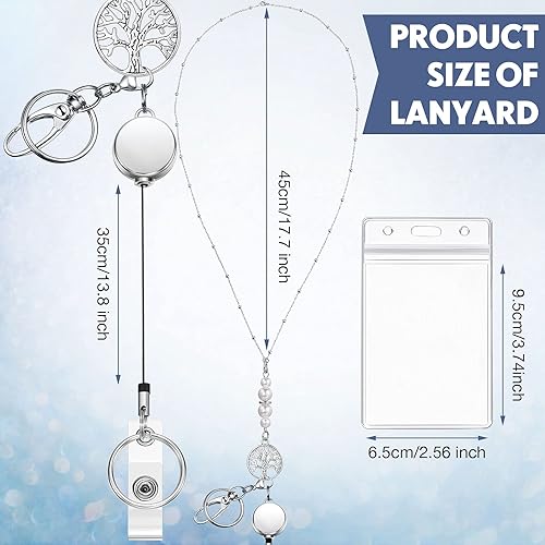 Miniatura 2 de Pangda 4 juegos de collares retráctiles para tarjetas de identificación, carrete de credencial de acero inoxidable con cuentas para mujeres,
