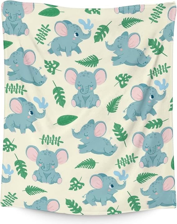 Elephant Blanket Gifts - 60"x80" Cute Throw for Women Girls - Green Soft Fuzzy Blankets for Bed, Couch & Living Room