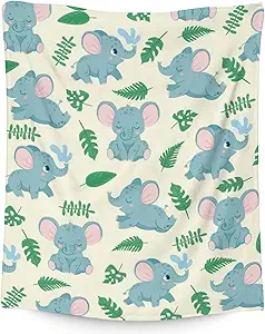 Elephant Blanket Gifts - 60"x80" Cute Throw for Women Girls - Green Soft Fuzzy Blankets for Bed, Couch & Living Room