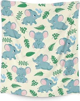 Elephant Blanket Gifts - 60"x80" Cute Throw for Women Girls - Green Soft Fuzzy Blankets for Bed, Couch & Living Room