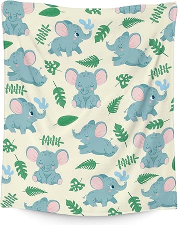Elephant Blanket Gifts - 60"x80" Cute Throw for Women Girls - Green Soft Fuzzy Blankets for Bed, Couch & Living Room