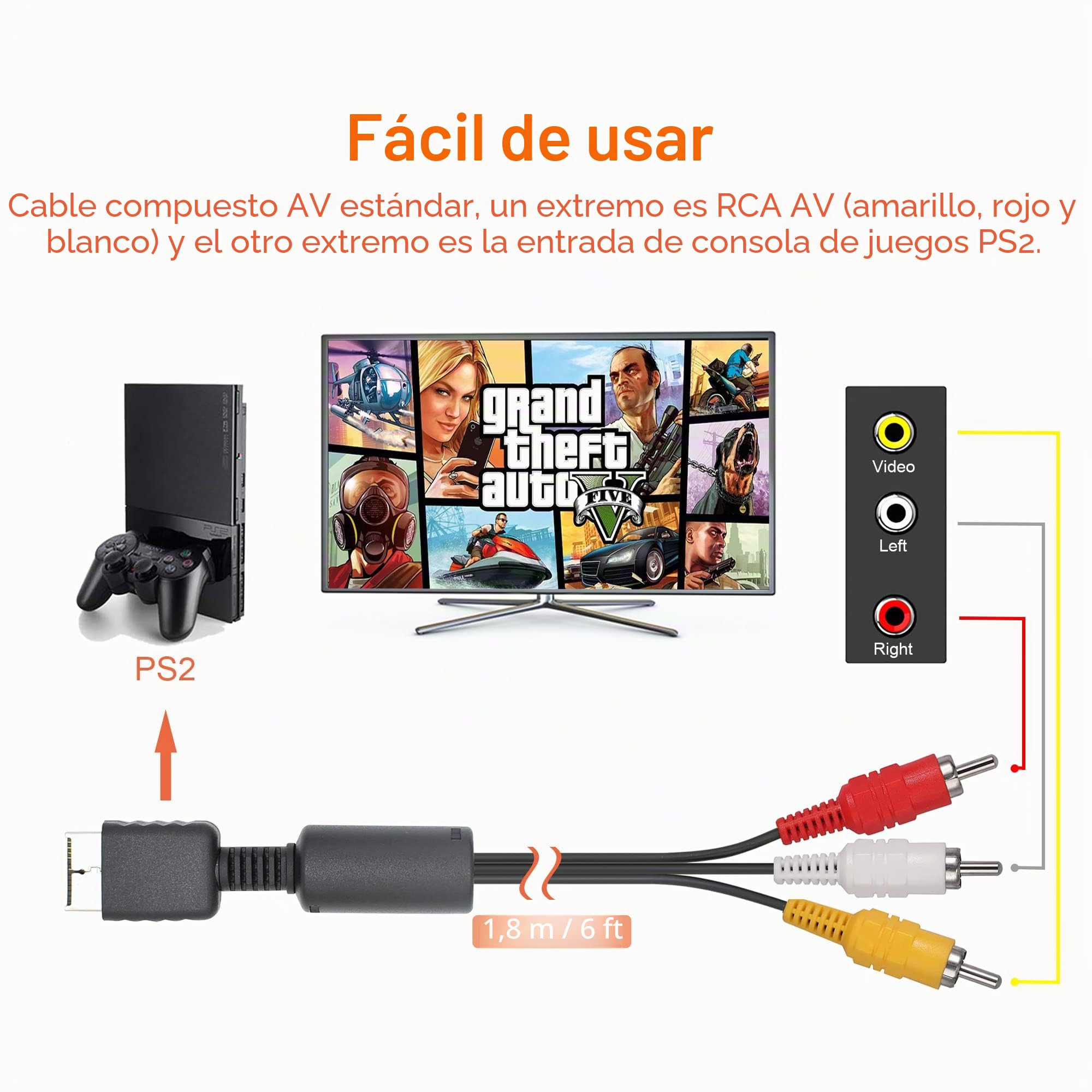 Fuente de alimentación y cable AV para PS2, adaptador de corriente CA y cable AV compatible con Playstation 2 PS2 Slim A/C 70000 juego de repuesto de consola