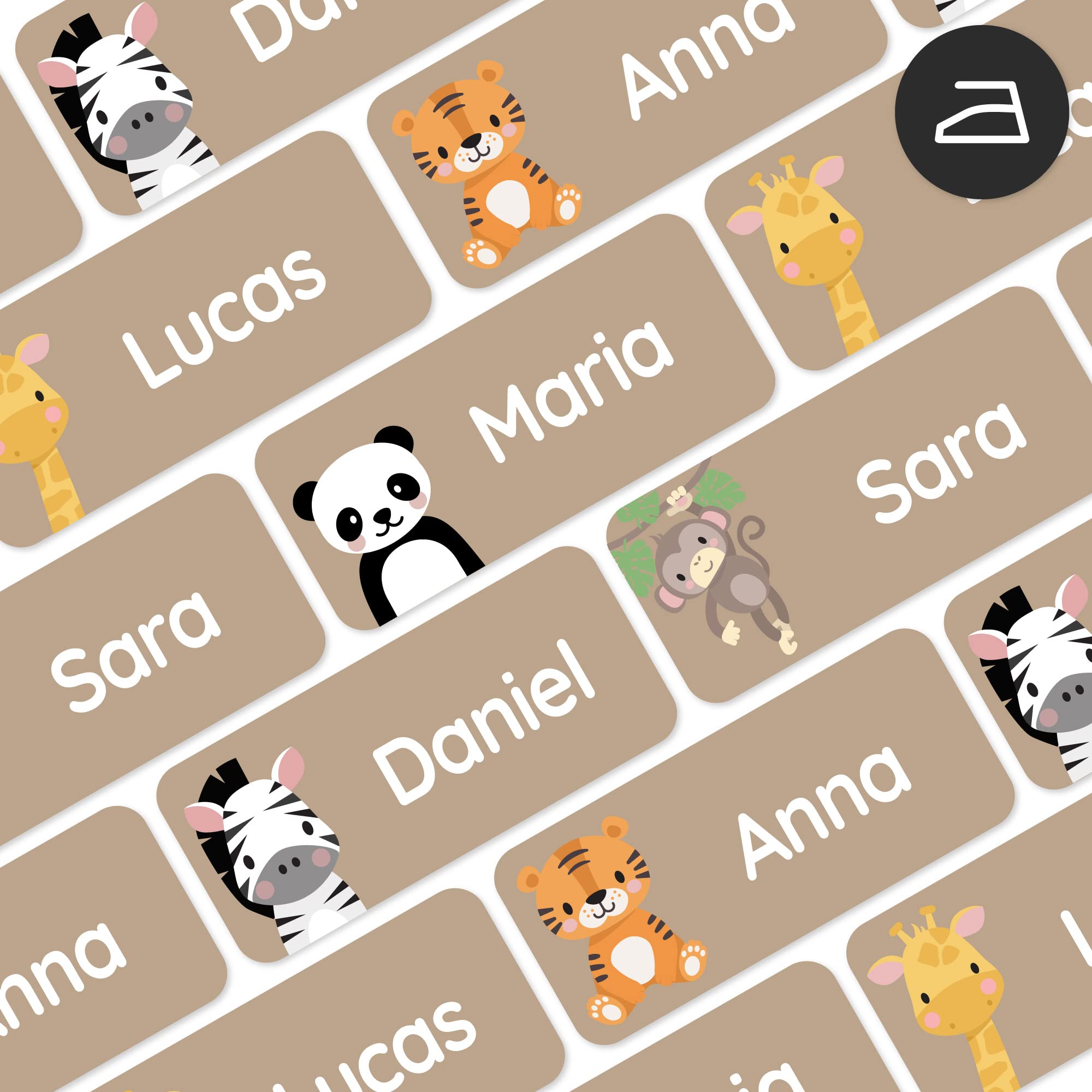 My Nametags® 56 Iron On Name Labels for Clothes | Waterproof & Washable Name Tags for Clothes & School Uniforms | Clothing Labels for Kids, School, Nursery, Kindergarten & Care Homes - Exotic Animals