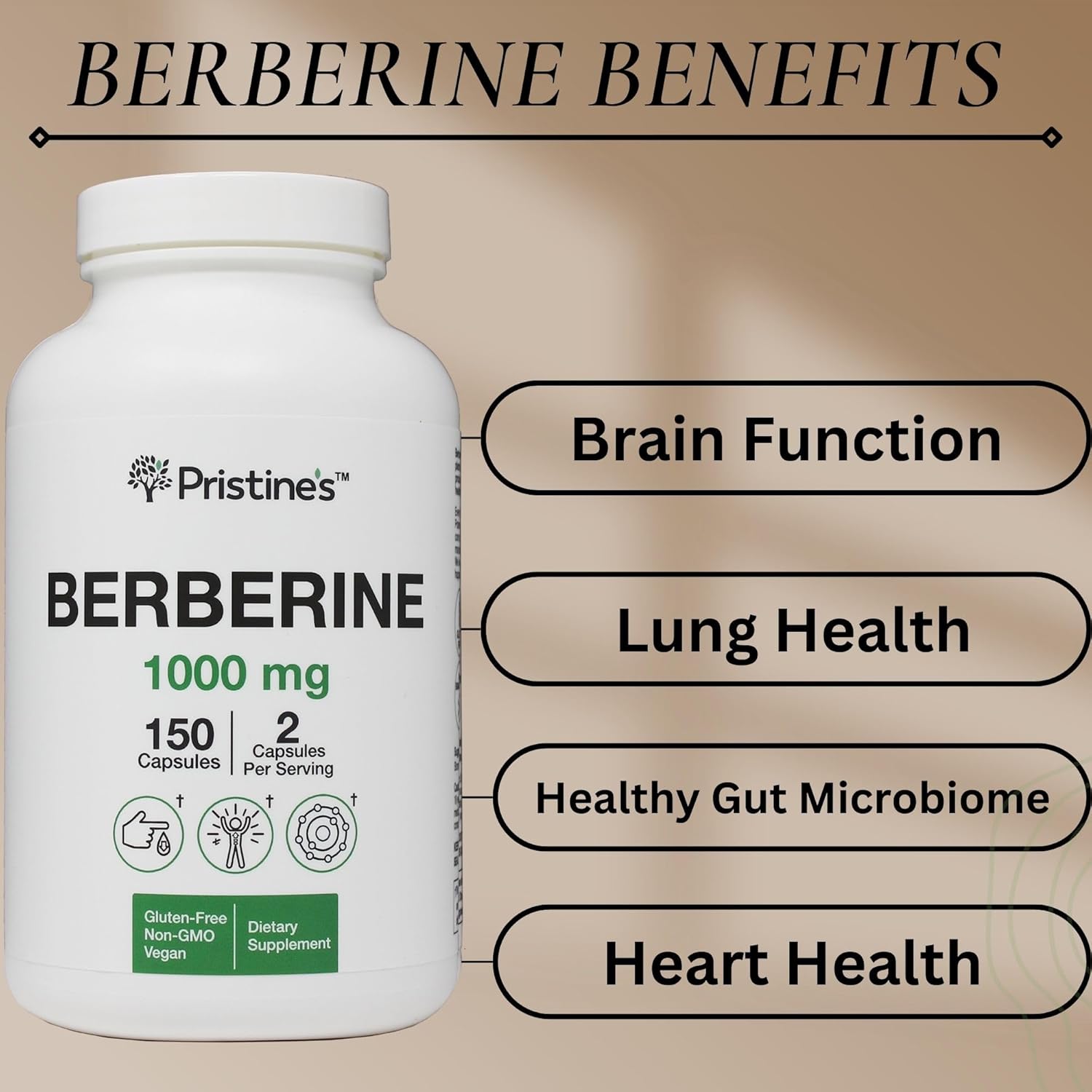 PRISTINE'S Berberine Supplement Capsules - 1000 MG 75 Day Supply 150 Capsules - Heart, & Immunity Health Support Antioxidant - Digestive Tract & Healthy Gut Flora Support - Image 3