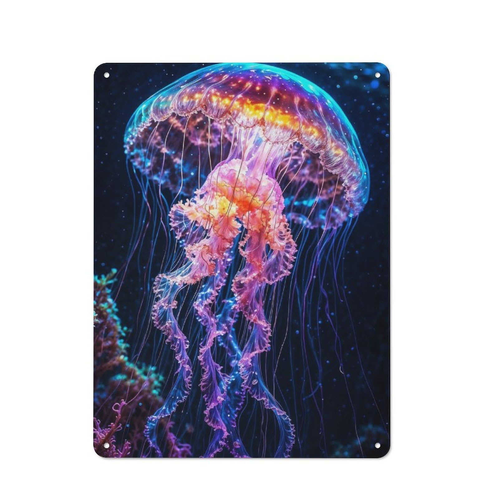 Jellyfish Electric Bloom Rustic Metal Sign 40x30cm for Workshop Wall, for Collectors of Rustic Metal Wall Decor