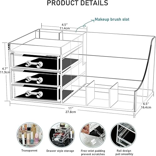Miniatura 4 de Caja de almacenamiento de maquillaje cosmético y joyería de acrílico transparente -Cajas de plástico de almacenamiento -Ideal para baño