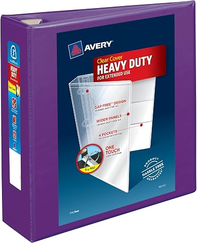 Avery Heavy-Duty View 3 halkalı klasör, 3 inç One Touch EZD halkalar, 1 lila ciltleme (79810)