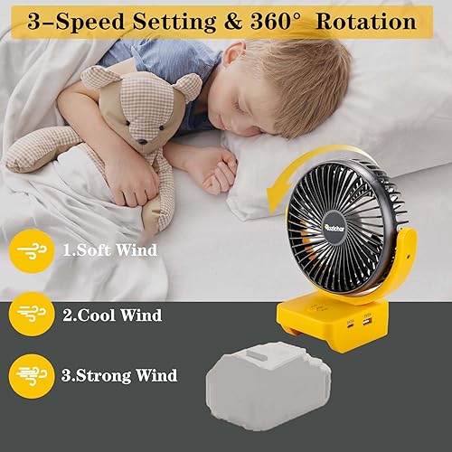 Miniatura 2 de Rozlchar Ventilador inalámbrico portátil compatible con batería DeWALT de 18 V 20 V, funciona para DCB182 DCB183 DCB204 DCB206, ventilador de