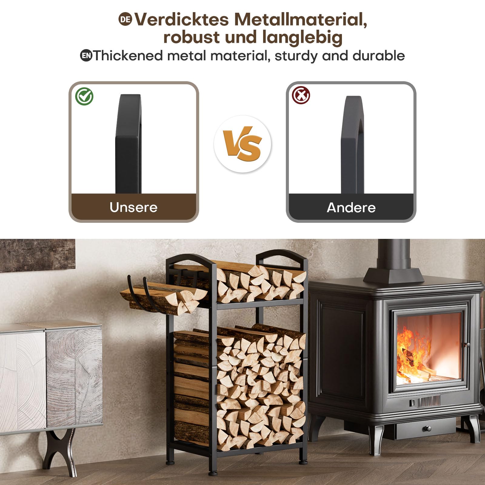 Yorbay Kaminholzregal Metall Innen Modern: 40,5 cm Breit Brennholzregal