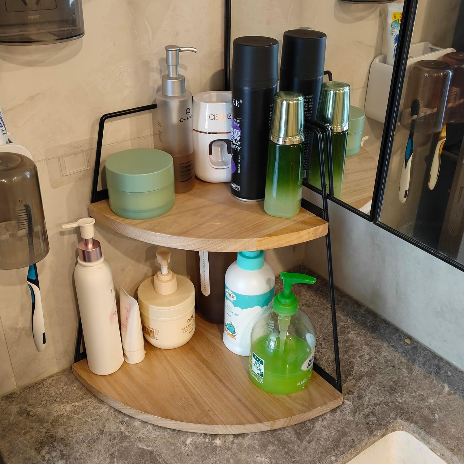 2 Tier Bathroom Counter Organizer,Standing Rack Cosmetic Holder,Wood Bathroom Organizer,Vanity Organizer Bathroom Counter Tray,for Bathroom,Bedroom (Log Color)