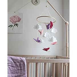 Sorrel + Fern Baby Crib Mobile - Butterflies in The Clouds Nursery Crib Decoration for Girls & Boys - Pink & Purple