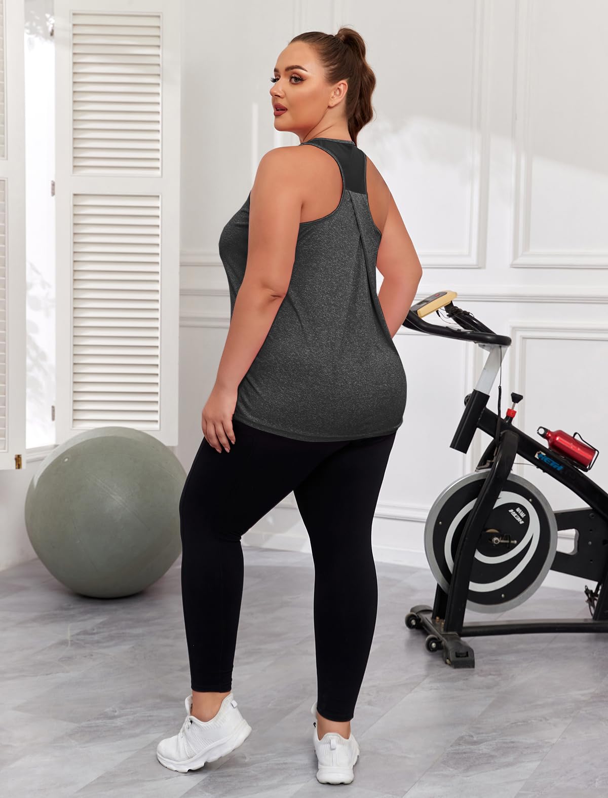 ForHailey Camiseta deportiva sin mangas para mujer, talla grande, con espalda cruzada
