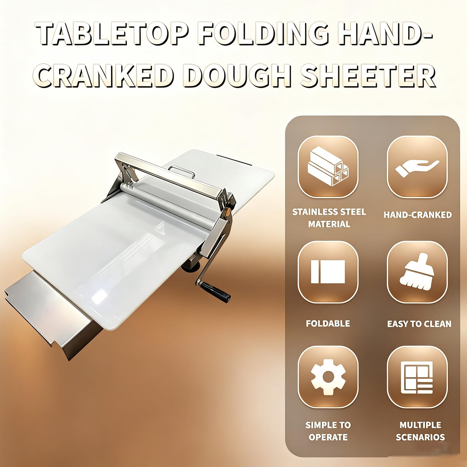 Rouleau à pâtisserie pliable en acier inoxydable avec épaisseur réglable pour boulangerie, pizza, croissants, pâtisseries 400