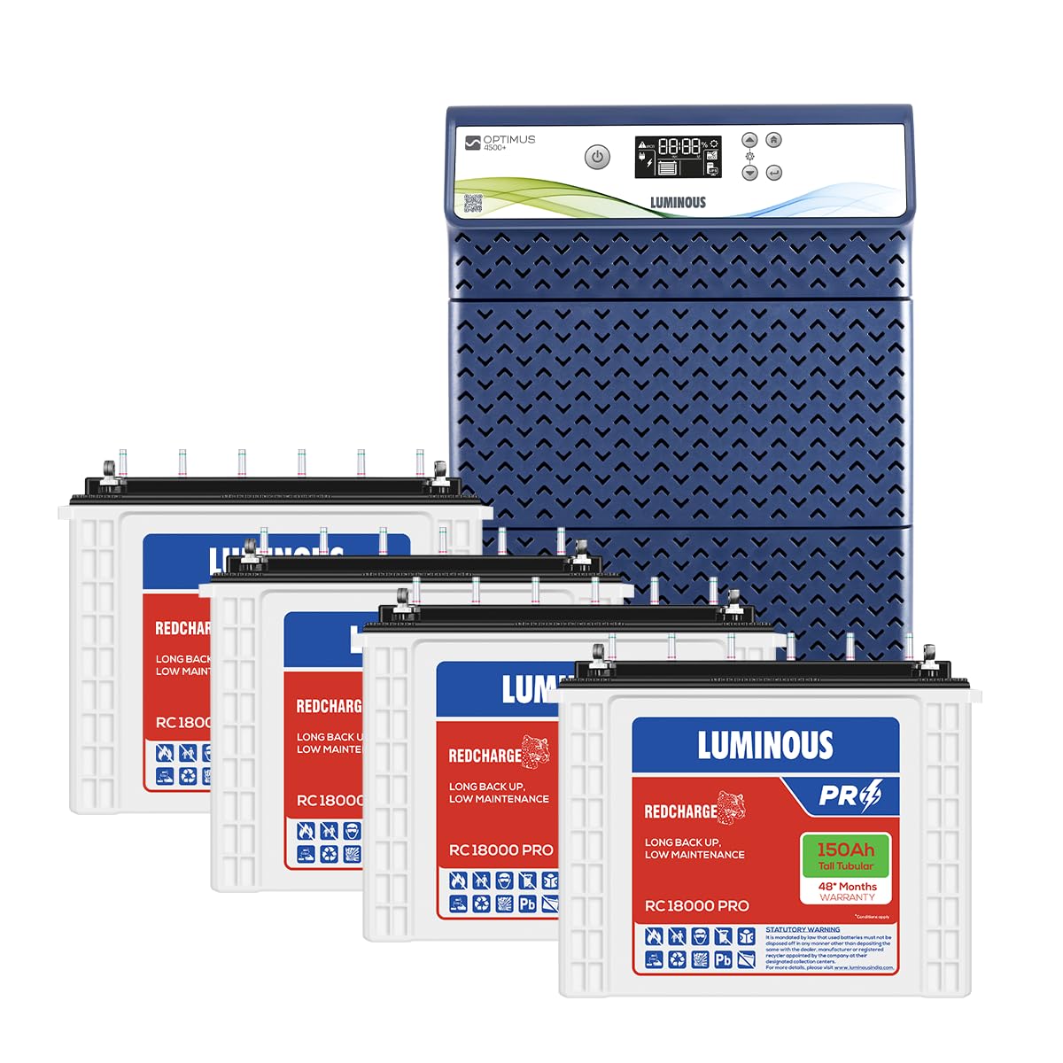 Luminous HKVA Inverter for Home, Office & Shop with Luminous Battery, Optimus 4500+ Pure Sine Wave 4000VA,48 Volt Inverter with Red Charge RC 18000 PRO Tall Tubular 150 Ah- 4 Batteries Combo.-image-42