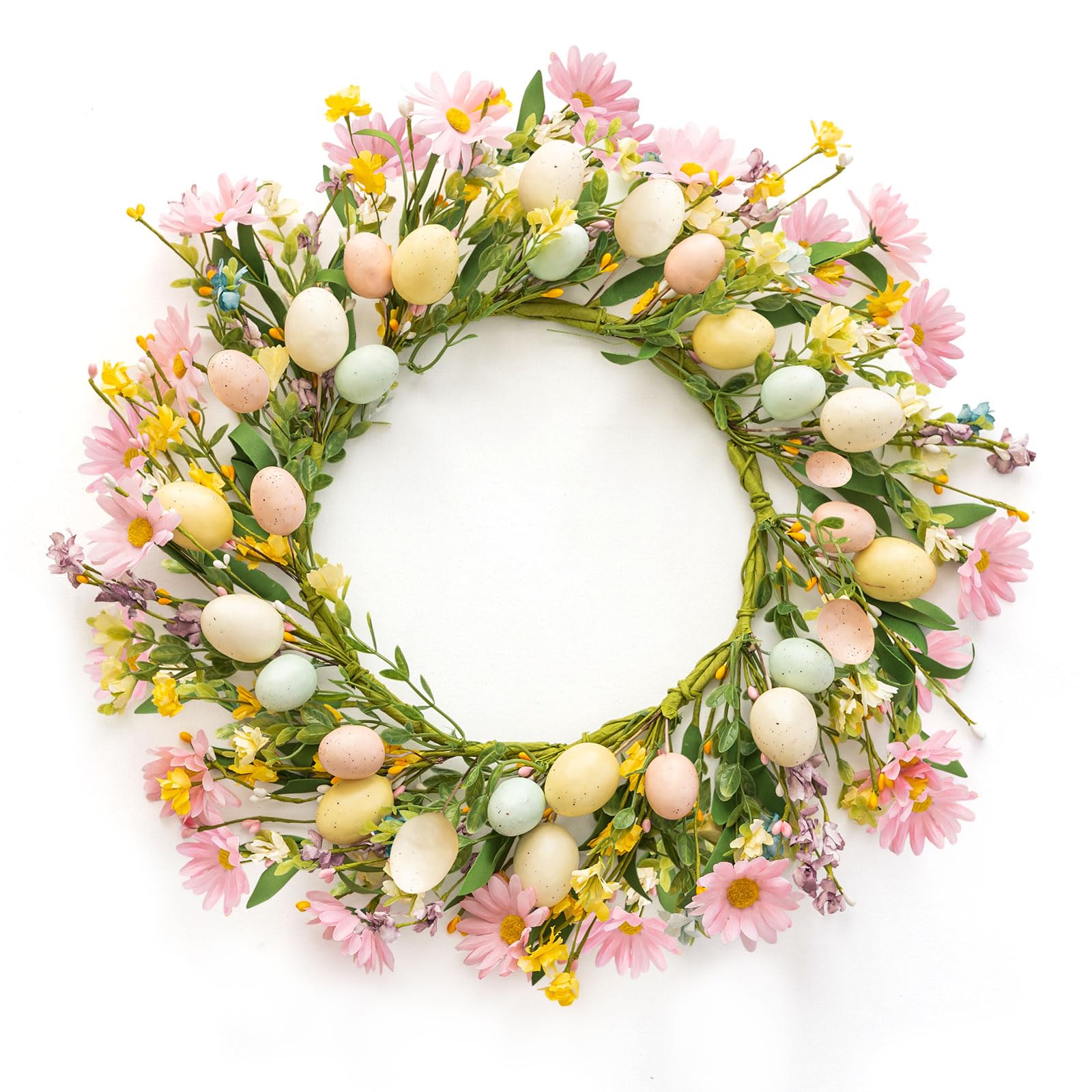 16.5 Inch Easter Wreath, Artificial Easter Egg Wreath for Front Door, Easter Door Wreath for Easter Decorations, Spring Wreath with Pastel Eggs and Floral Twigs for Window Wall Home Easter Decor