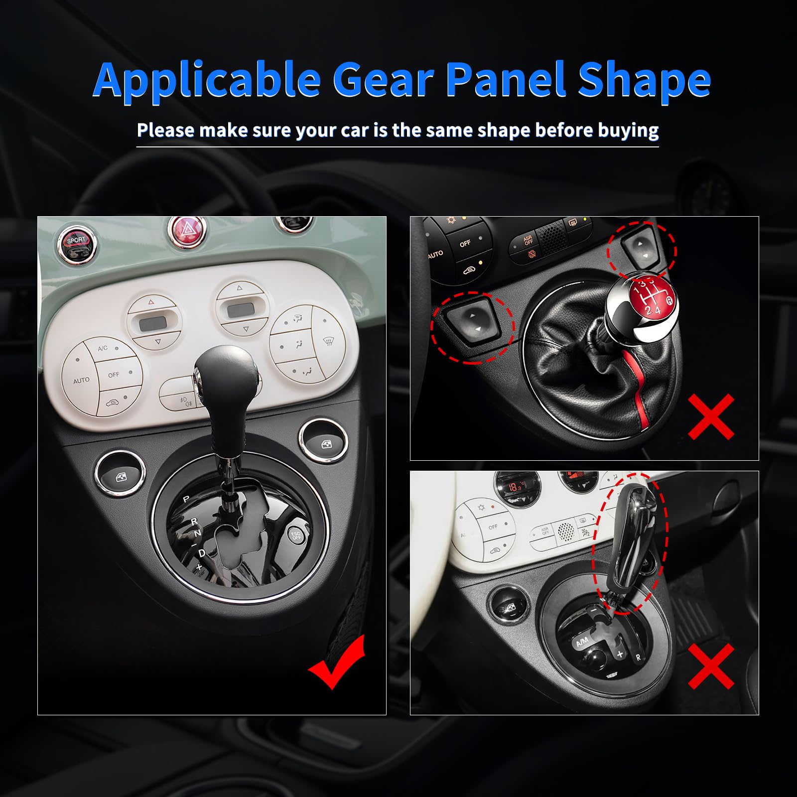 KUNGKIC Per Fiat 500 2011-2023 Abarth 595 695 2016-2023 Centrale Auto Console Decorazione Pannello Leva Cambio Cambio Telaio Interno Fibra di Carbonio Accessori Regalo (Nero Trasmissione Manuale)