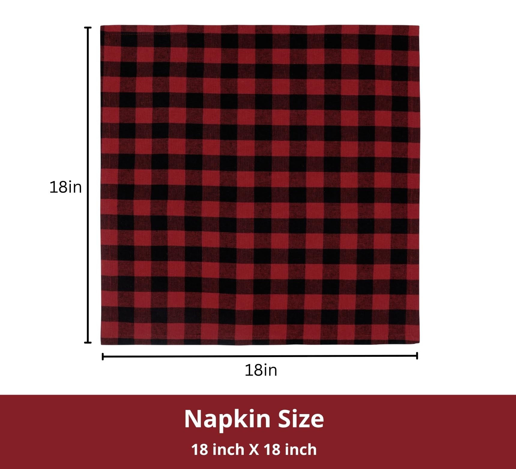 PurpleEssences Buffalo Plaid Cloth Serwetki - Ukośne Narożniki - Świąteczna Serwetka Gingham - Zestaw 12-100% Bawełna - Wielokrotnego Użytku Zmywalne - Czerwony i Czarny