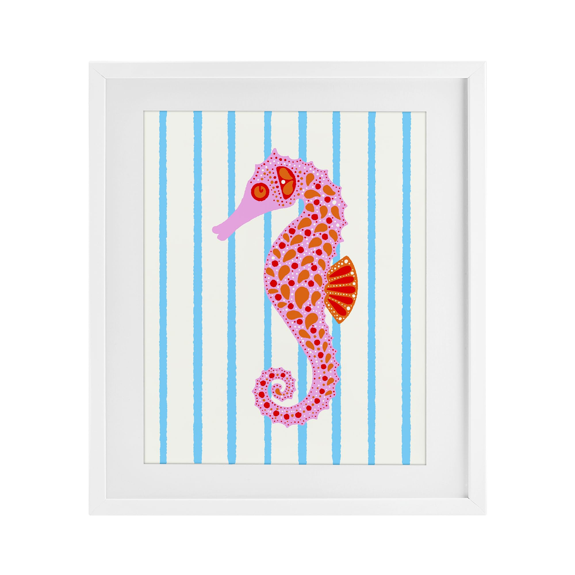 Stupell Industries Coastal White (Textured) Boho Seahorse On Stripes, 17 X 21 Inch Framed Print Under Glass