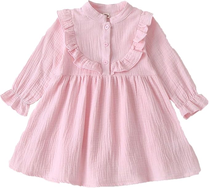 Amazon Co Jp ワンピースベビー服 ワンピース 長袖 女の子 ドレス 赤ちゃん ジャンパースカート キッズ ガールズ 無地 フリル 春 秋 冬 子供服 チュニック 前ボタン プレゼント 贈り物 バースデー プリンセスドレス ベビーワンピース チュチュドレス ピンク 1 服