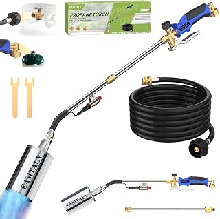 EASITALY Propane Weed Torch Burner with 12.5FT Hose - Dual Long/Short Mode Heavy Duty Flamethrower for Weeding, Roofing, BBQ, Ice Melting