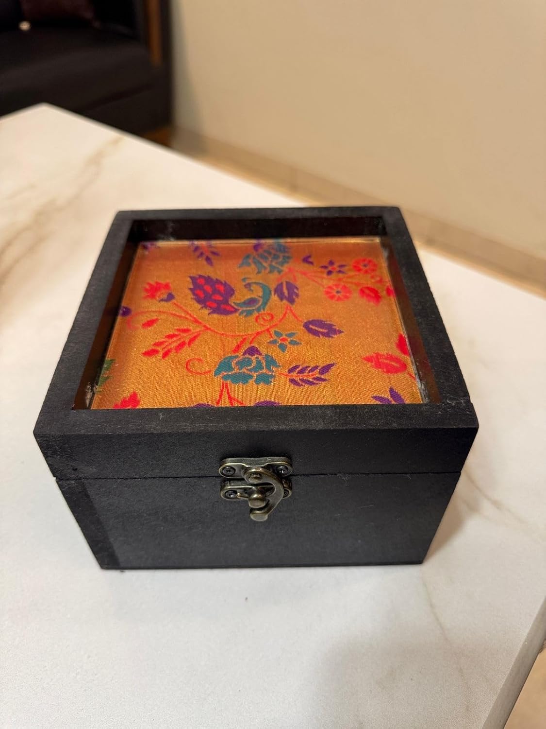 Wow India Designs Handcrafted Paithani Jewelry Box – Elegant Floral Pattern Storage Solution for Treasures and Keepsakes, Perfect for Home Decor and Gifting