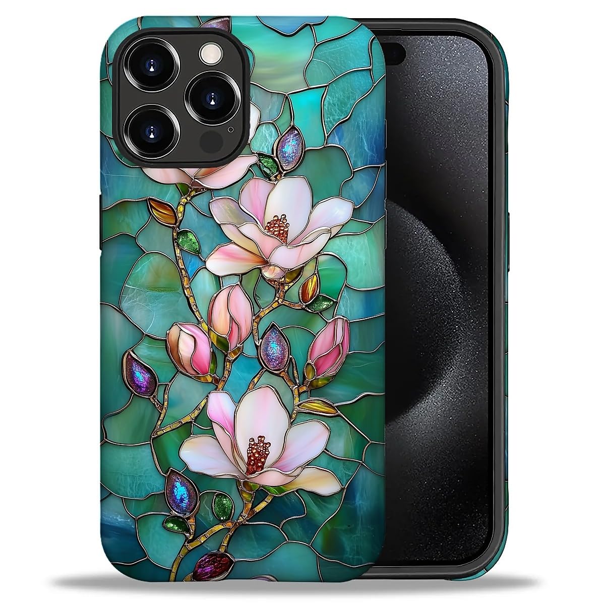 Coque iPhone 16 Pro Max rigide antichoc vitrail Magnolia Lotus - 8