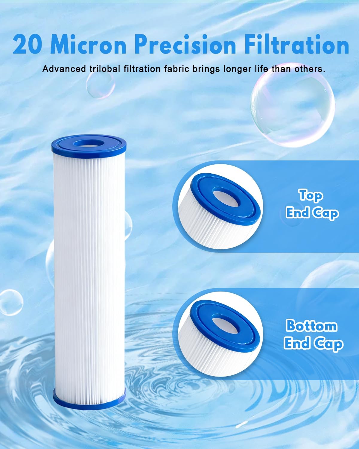 Ice Bath Water Filter 10" x 2.5" (4 Pack) Cold Plunge Filter 20 Micron Pleated Sediment filtrage Replacement for Ice Bath Tub Hot Tub Water Cleaner