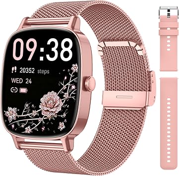coioc Women's Smartwatch (2 Bracelets) with Phone Function 1.85 Inch HD Fitness Watch 120+ Sports Modes Heart Rate