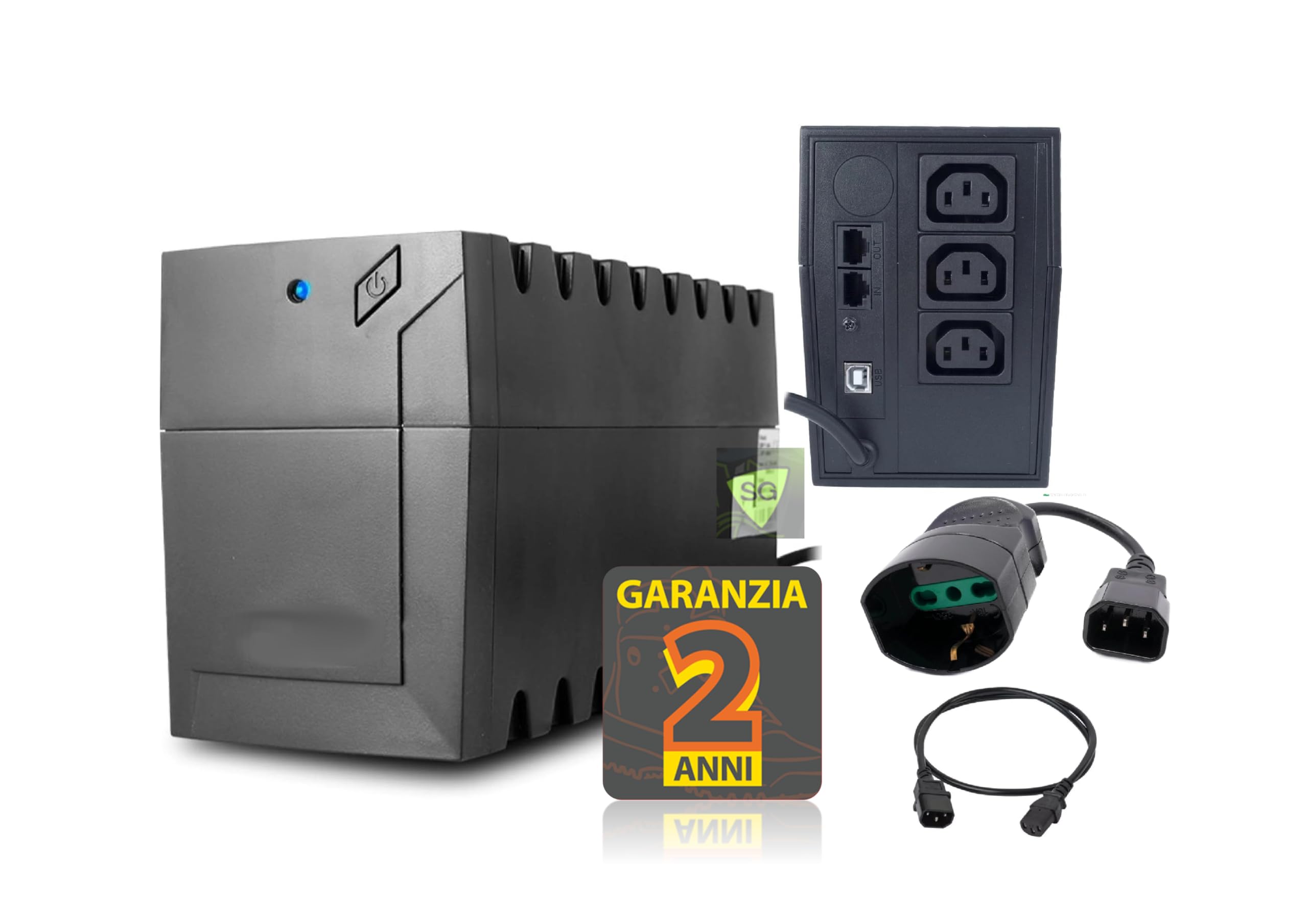 UPS Gruppo di Continuità 1200VA 3 Uscite 390W per PC e Videosorveglianza Stabilizzatore DVR TELECAMERE