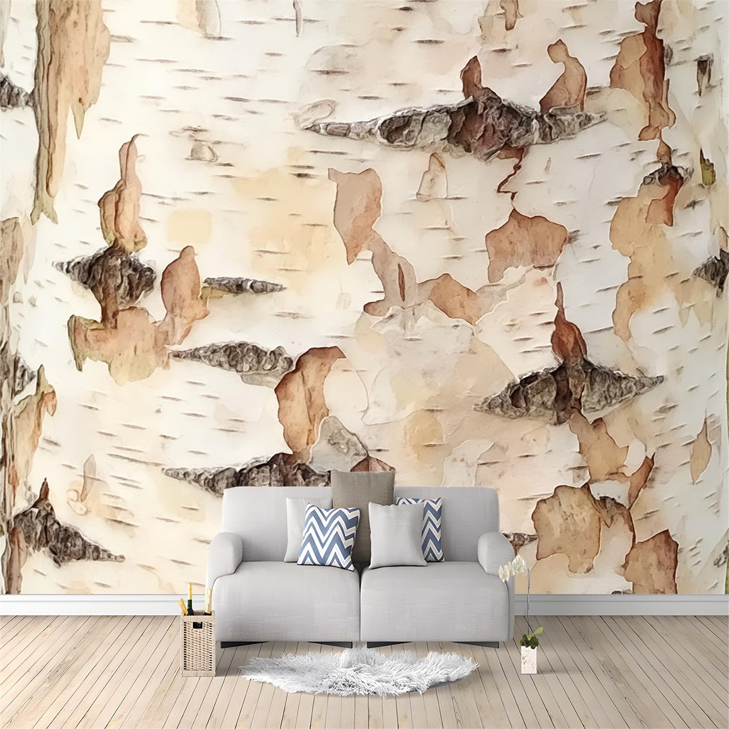 Tapeta brązowa tapeta z włókniny, roślina kora brzozy, zbliżenie, wodoodporny papier kontaktowy do domowej szafki i dekoracji, tapeta 250 x 175 cm, do salonu, sypialni, kuchni, korytarza,