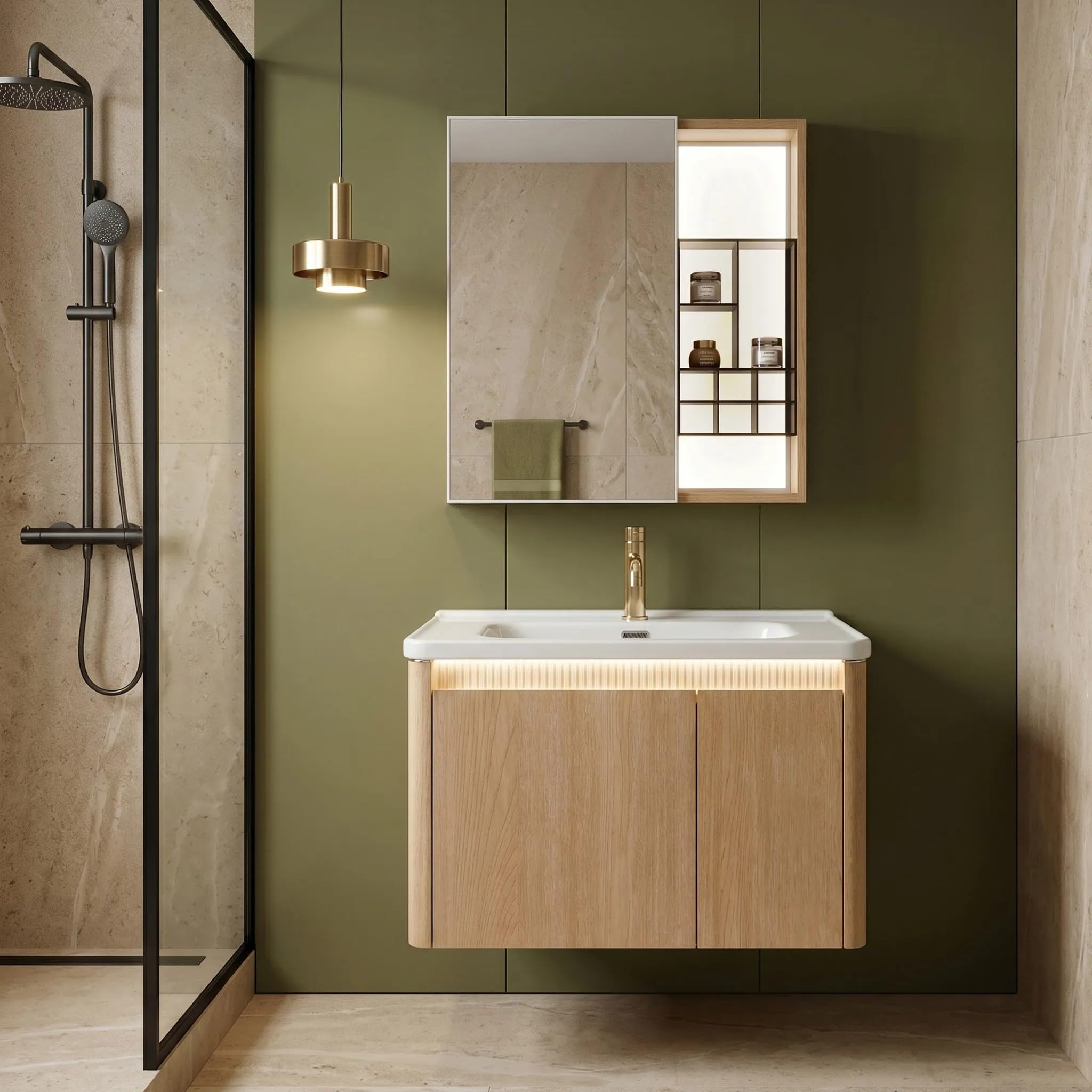 Rea - Zestaw Mebli Łazienkowych Z Umywalką De07-70 Oak 70cm Brązowy - 51x71x49 cm