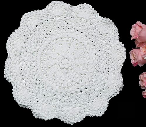 Miniatura 3 de Creative Linens 6 piezas de 12 pulgadas de encaje de ganchillo redondo blanco 100% algodón hecho a mano, juego de 6 piezas