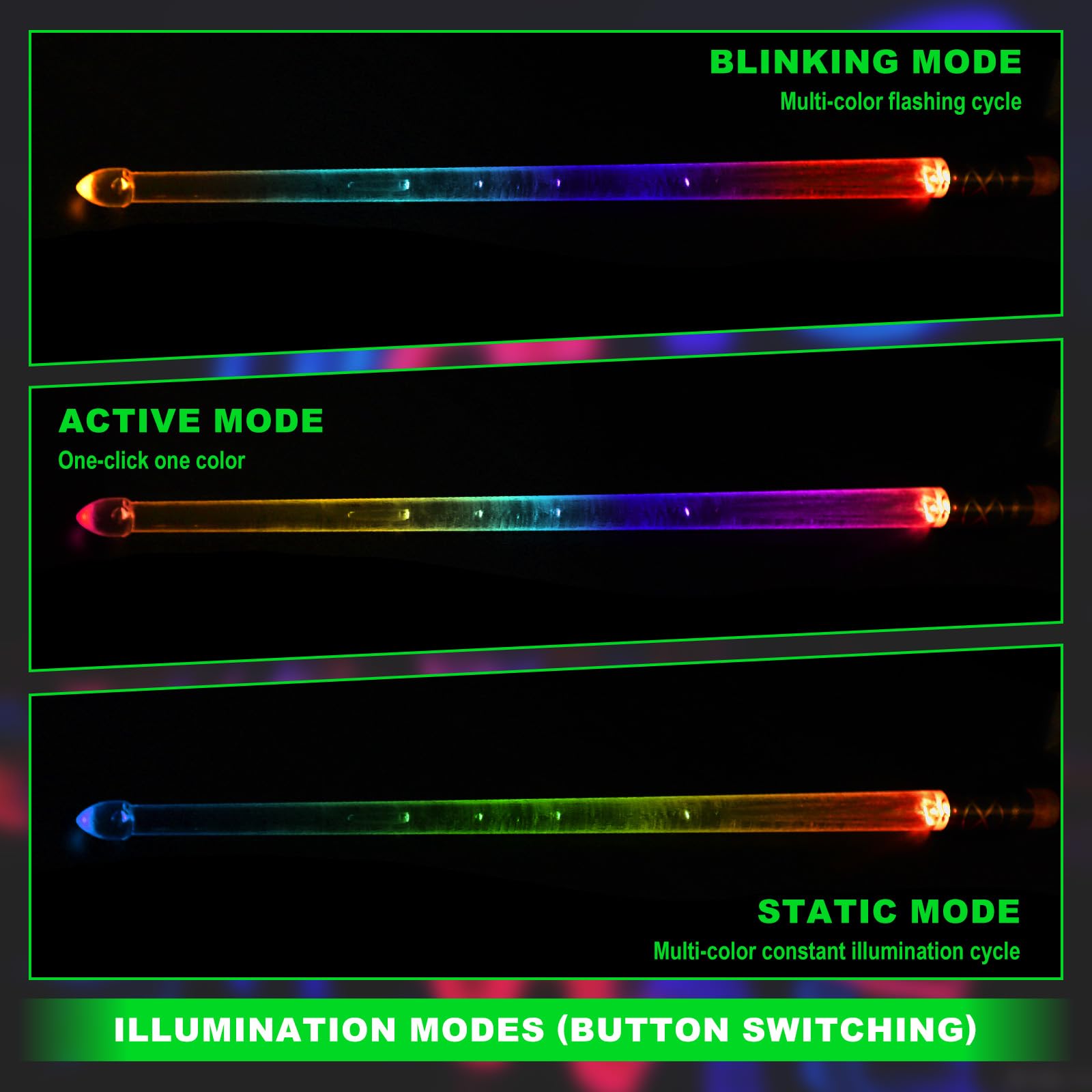 Bacchette per Batteria Ricaricabili con 15 Colori Cangianti, Bacchette Luminose con Ricarica USB Bambini e Adulti Accessori Batteria Professionali e Regali per Batteristi