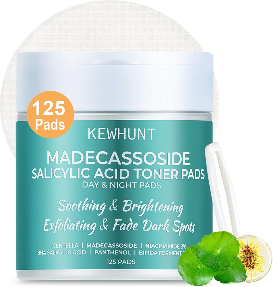 Madecassoside Toner Pads for Soothing Redness, Pore Care, Dark Spot 125 Pad | Mild Exfoliating Pads | Centella, BHA Salicylic Acid for Repairing after Sun Exposure, Hydrating, Facial Blemish Pad Skincare
