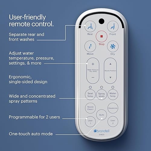 Miniatura 5 de Brondell S1400-EW Swash Asiento de inodoro eléctrico con boquilla oscilante de acero inoxidable, secador de aire caliente, calefacción, luz