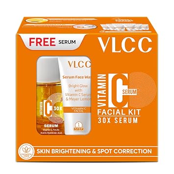 VLCC Vitamin C Facial Kit - Includes 6 Skin Care Products - Face Wash, Face Scrub, Massage Cream, Serum, Mask and Gel with Hyaluronic Acid - 6 pc Set