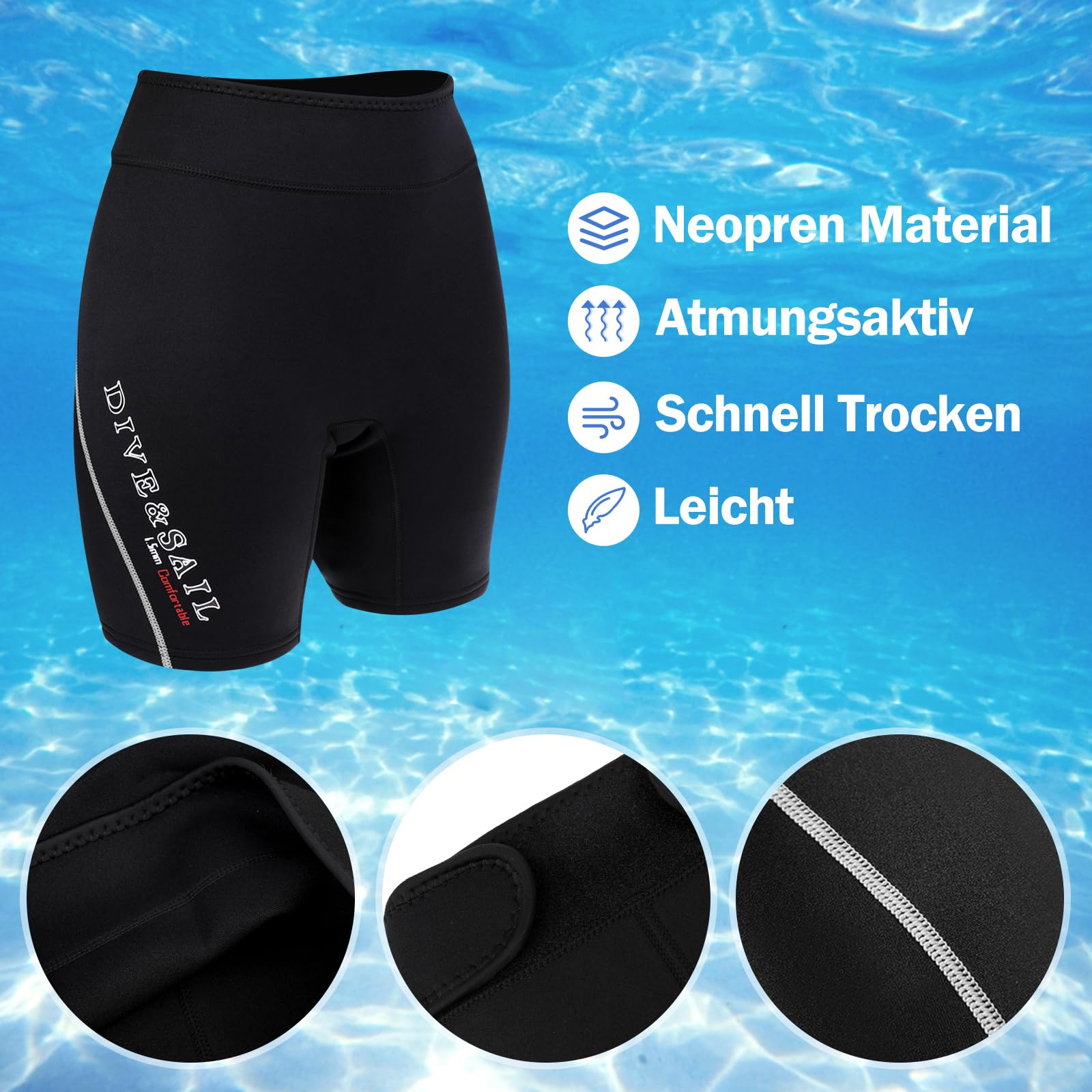 Sharplace Neopren Tauchen Shorts 1,5 mm, Neoprenhose Tauchhose Warm Neoprenanzug Shorts Neoprenanzug-Unterteile für Herren Damen Surfen Schnorcheln Schwimmen Tauchen Bootfahren