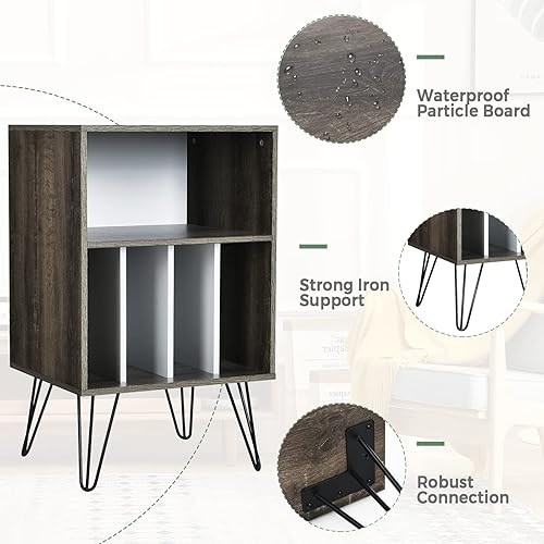 Miniatura 18 de Giantex Soporte para tocadiscos, soporte giratorio blanco con capacidad para hasta 150 álbumes, mesa de gabinete de almacenamiento de vinilo de