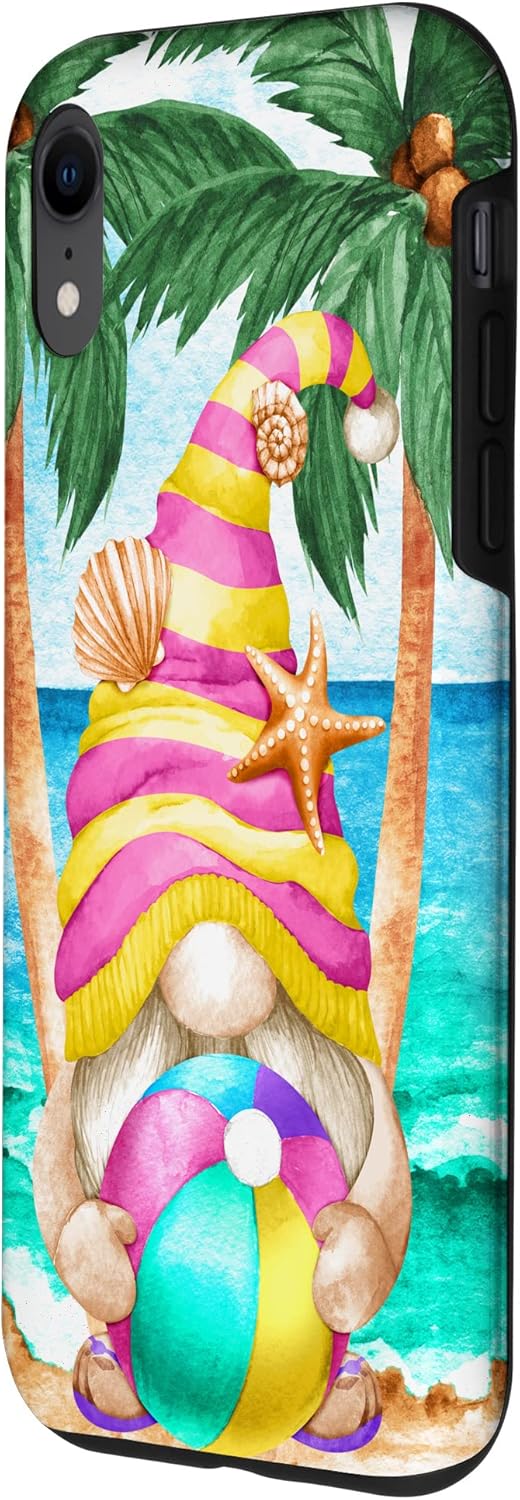 iPhone XR Funny Hawaiian Summer Gnome Under Palm Tree For Beach Surfer Case