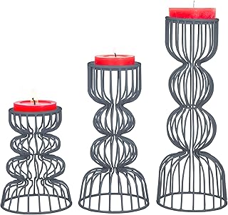 Lainon Candle Holders for Pillar Candles (Grey, Set of 3) - Hand Crafted Grey Metal Candle Holder Decoration - Metal Candle Pillar Holder for Table Centerpiece - Candle Stick Holder - 6", 9", 12"