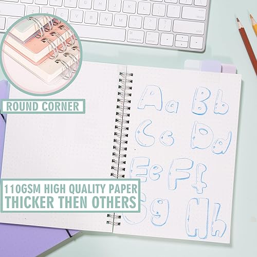 Miniatura 2 de Paquete de 4 cuadernos de puntos, cuadernos en espiral de 5.9 x 8.3 pulgadas para el trabajo, la escuela y el diario con papel punteado de 110 GSM,