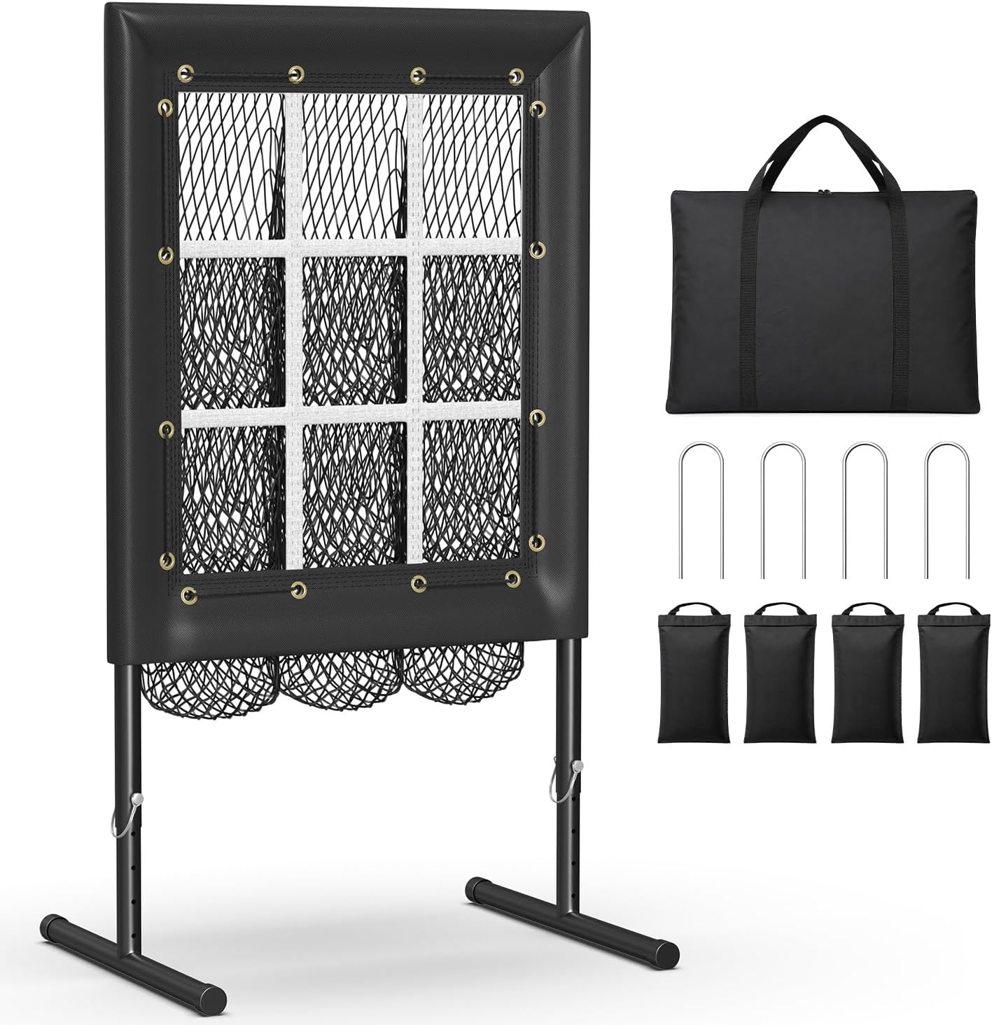 Suteck Pro Baseball Pitching Net 9 Holes Strike Zone with Netting Patch | 5-Level Height Adjustable, Pro Baseball & Softball Practice, Solo Training, Portable Carry Bag, Durable Frame